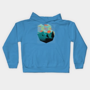 Raven Mountain Sunset Cube Sky Kids Hoodie